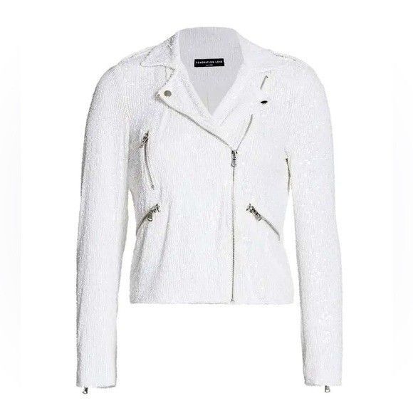Generation‎ Love Robin Sequined Moto Jacket Zip Up Long White XS $395 - Picture 1 of 8